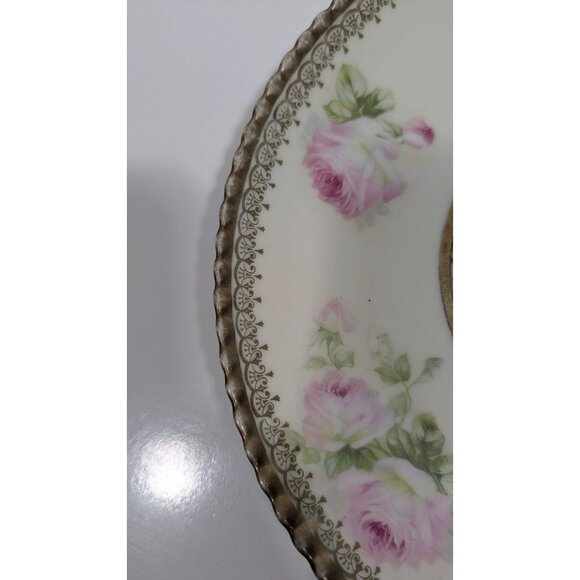 Vintage Bavaria Moschendorf Porcelain Plate Pink Rose Design Gold Trim - Picture 4 of 8